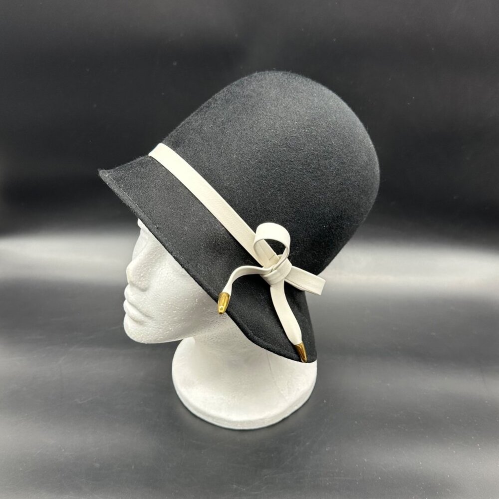 Vintage Wool Felt Hat Mid Century Black White Bucket Superbe Union Made Womens